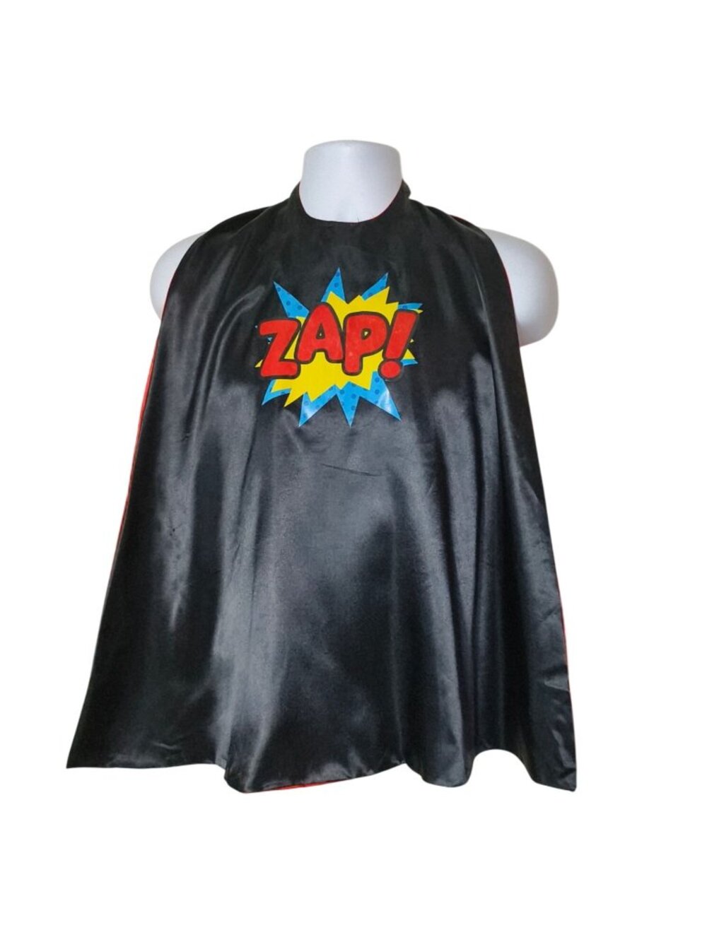 Zap Comic-Style Superhero Costume Cape OS Black Satin Red Halloween Creative Pla